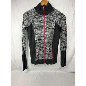 Skyr Womens Space Dye Full Zip Sweater Grey Pink Thumbholes Size M